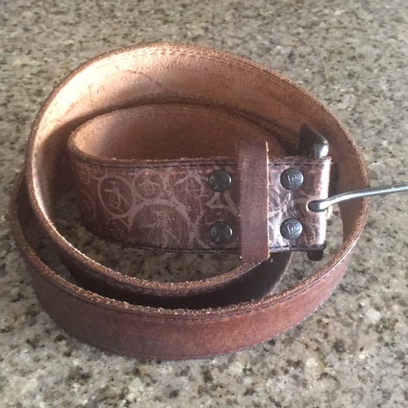 AN ORIGINAL PENGUIN BROWN TAN BLUE 34 REVERSIBLE COW HIDE LEATHER BELT MENS NWT